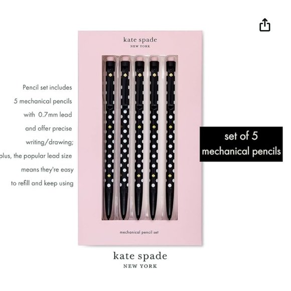 kate spade black polka dot Mechanical Pencil Set of 5 nwt - Picture 2 of 4